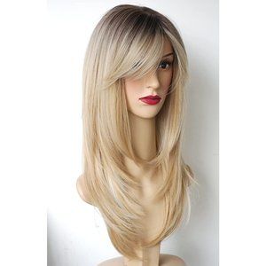 Wigbuy Women Blonde with White Highlight Synthetic Long Shoulder Length Wig